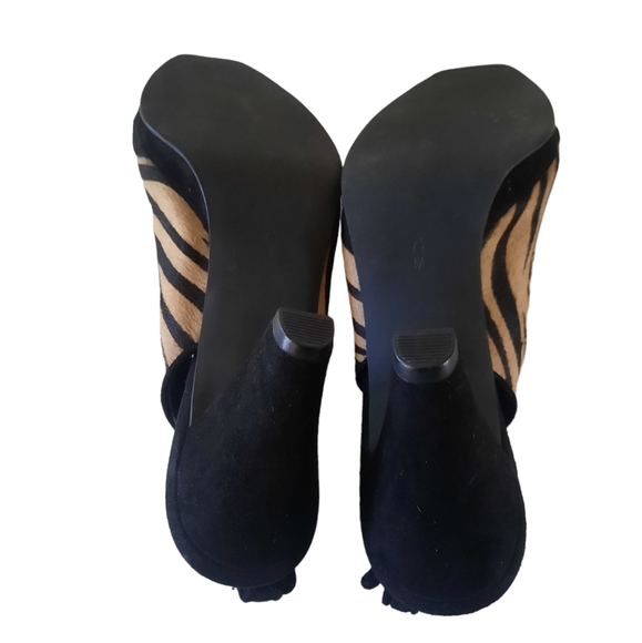 VANELI Zebra Print Calf Hair Leather Peep Toe Slingback Pumps Sz 7.5 Blk/Tan - Picture 7 of 8